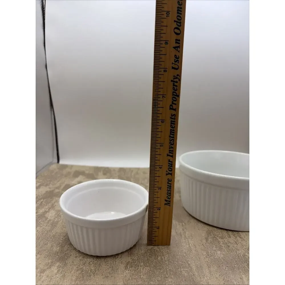 White Ceramic Ribbed Design Bowls 4” & 6” From Brazil & Portugal Oven/Dishwasher